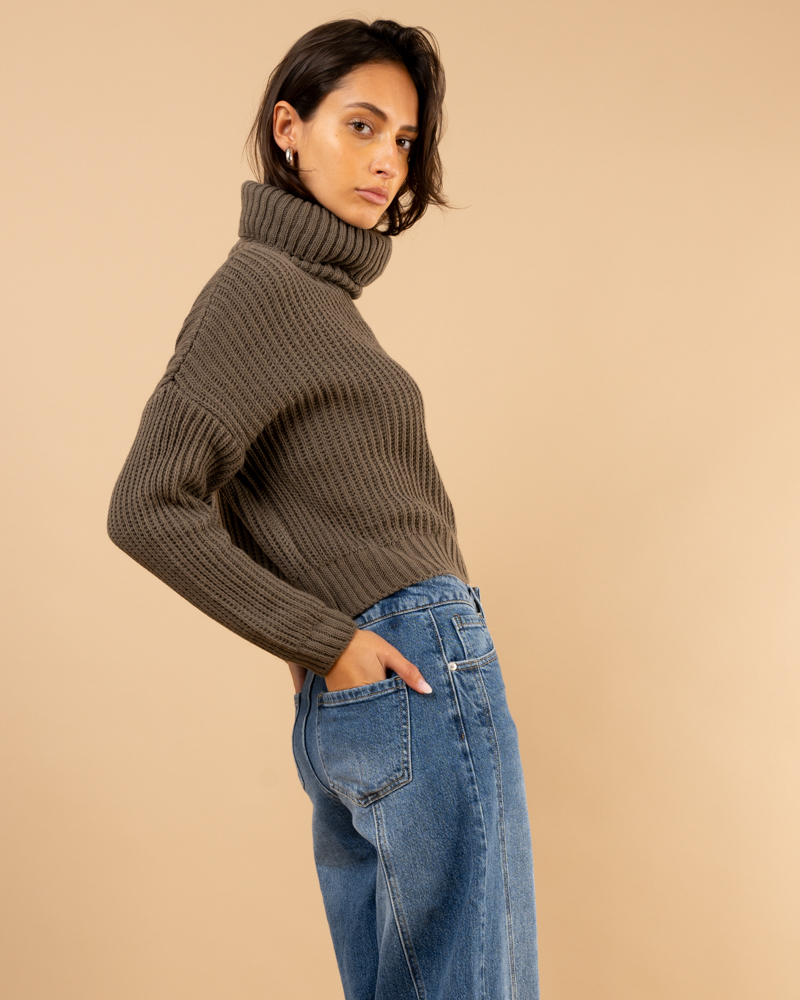 Pull court col roulé