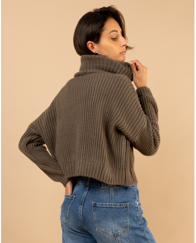 Pull court col roulé