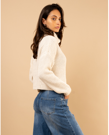 Pull court col roulé