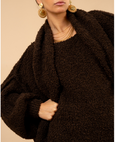 Pull bouclette laine écharpe