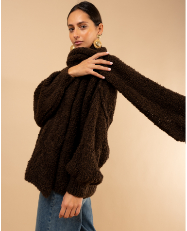 Pull bouclette laine écharpe