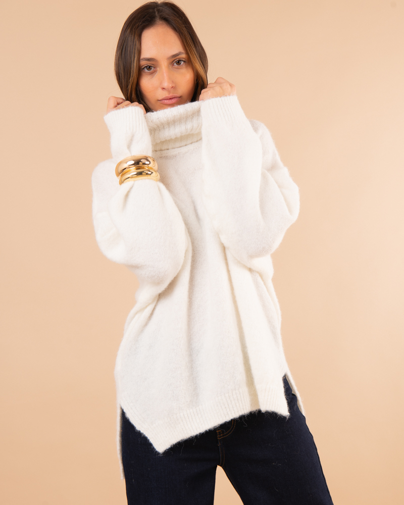 Pull col roulé laine