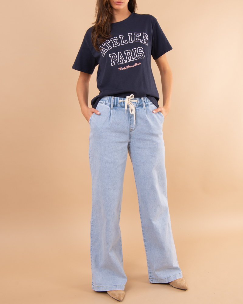 Jean bleu large lacet