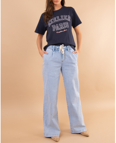 Jean bleu large lacet