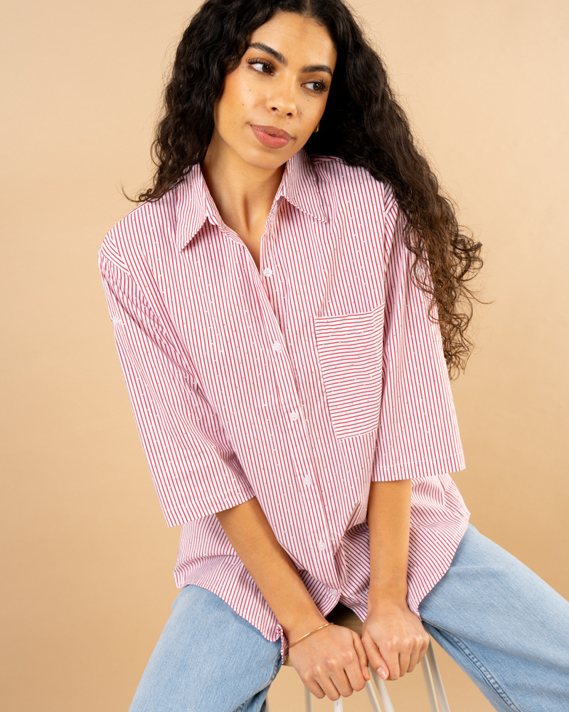 Chemise rayée strass