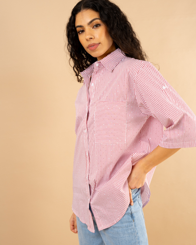 Chemise rayée strass