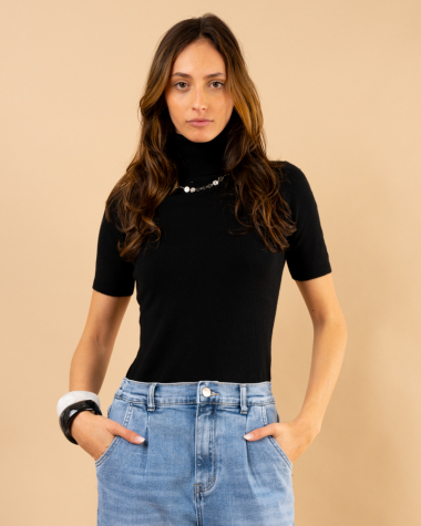 Pull col roulé manches courtes