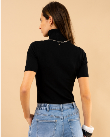 Pull col roulé manches courtes