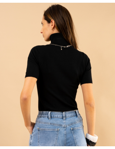 Pull col roulé manches courtes