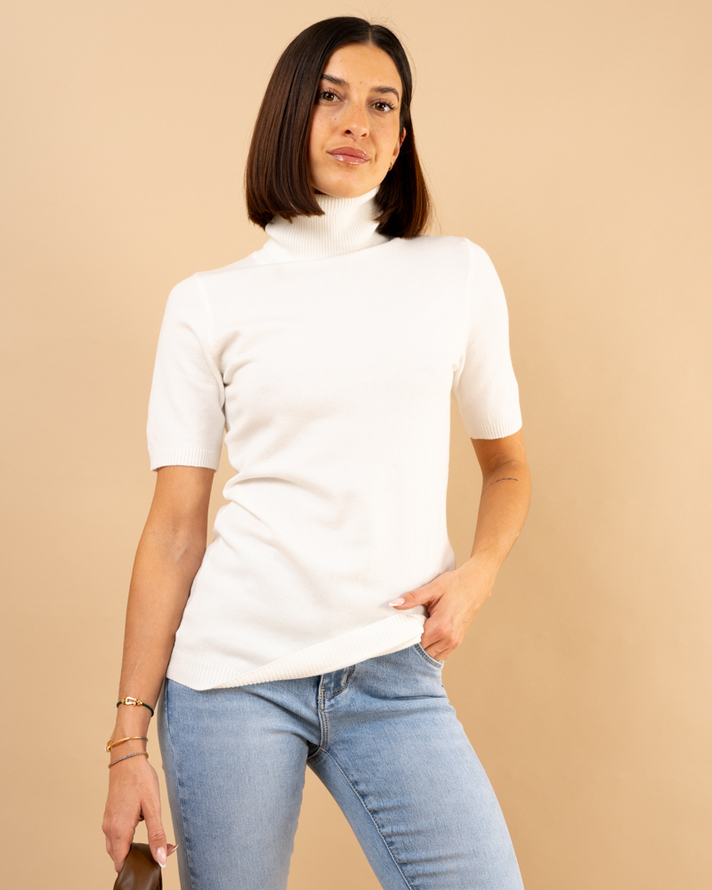 Pull col roulé manches courtes