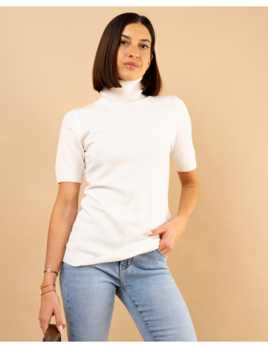 Pull col roulé manches courtes