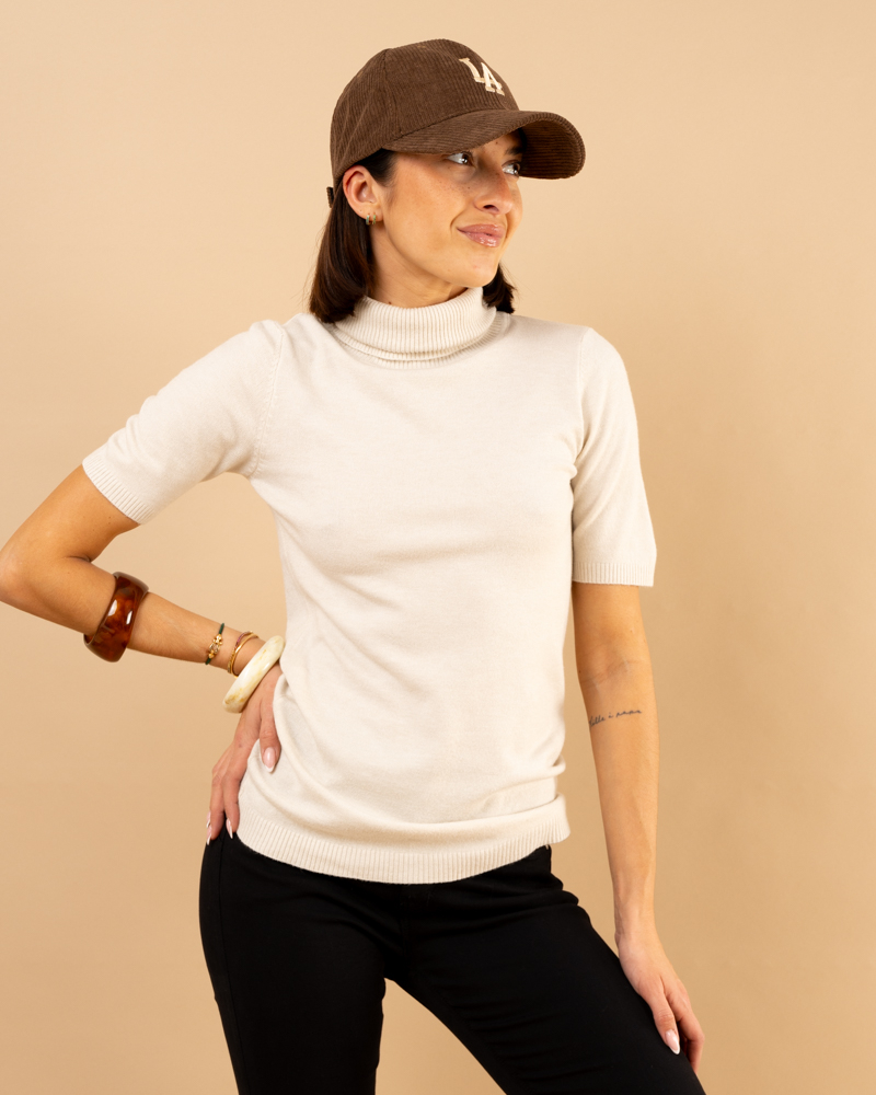 Pull col roulé manches courtes