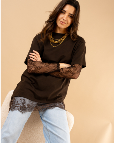 T-Shirt bi matière dentelle