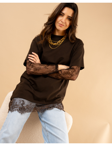 T-Shirt bi matière dentelle