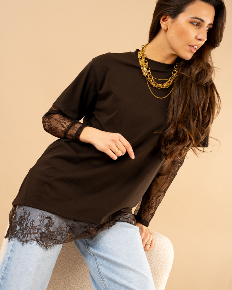 T-Shirt bi matière dentelle