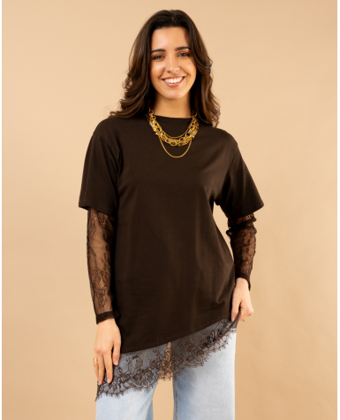 T-Shirt bi matière dentelle