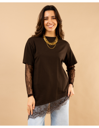 T-Shirt bi matière dentelle
