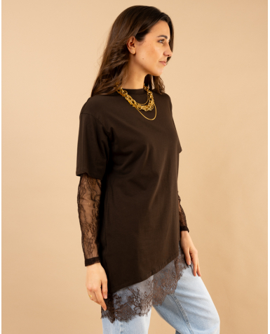 T-Shirt bi matière dentelle