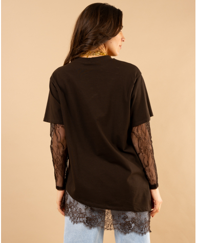 T-Shirt bi matière dentelle