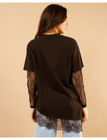 T-Shirt bi matière dentelle