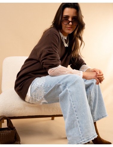 T-Shirt bi matière dentelle