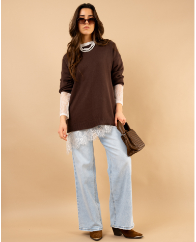 T-Shirt bi matière dentelle