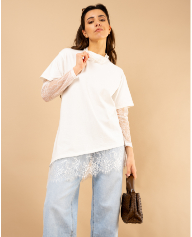 T-Shirt bi matière dentelle