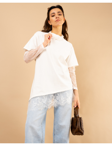 T-Shirt bi matière dentelle