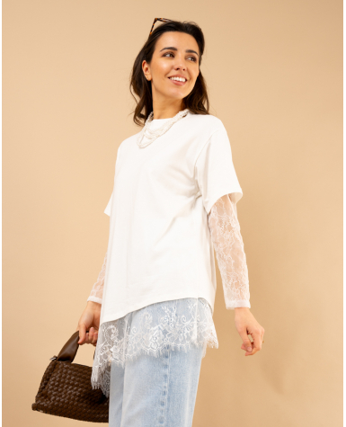 T-Shirt bi matière dentelle