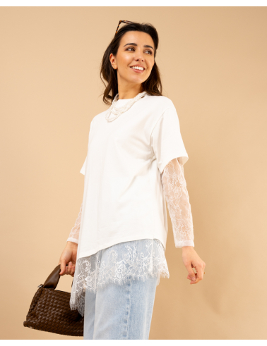 T-Shirt bi matière dentelle
