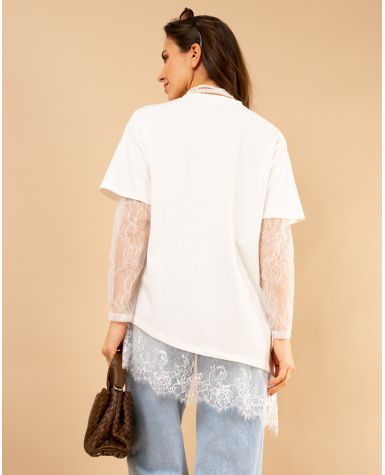 T-Shirt bi matière dentelle