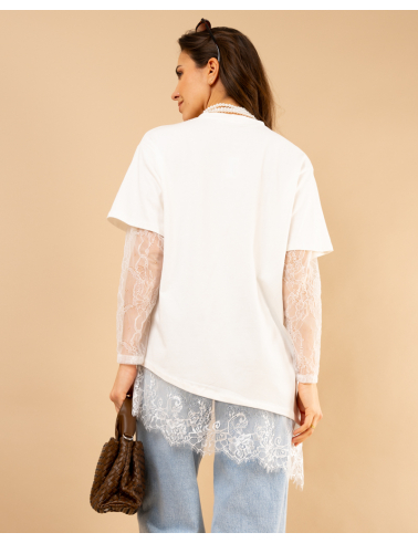 T-Shirt bi matière dentelle