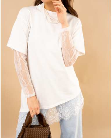 T-Shirt bi matière dentelle