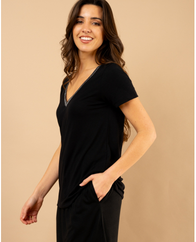T-shirt col en v lurex