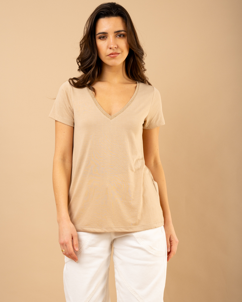 T-shirt col en v lurex