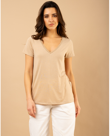 T-shirt col en v lurex
