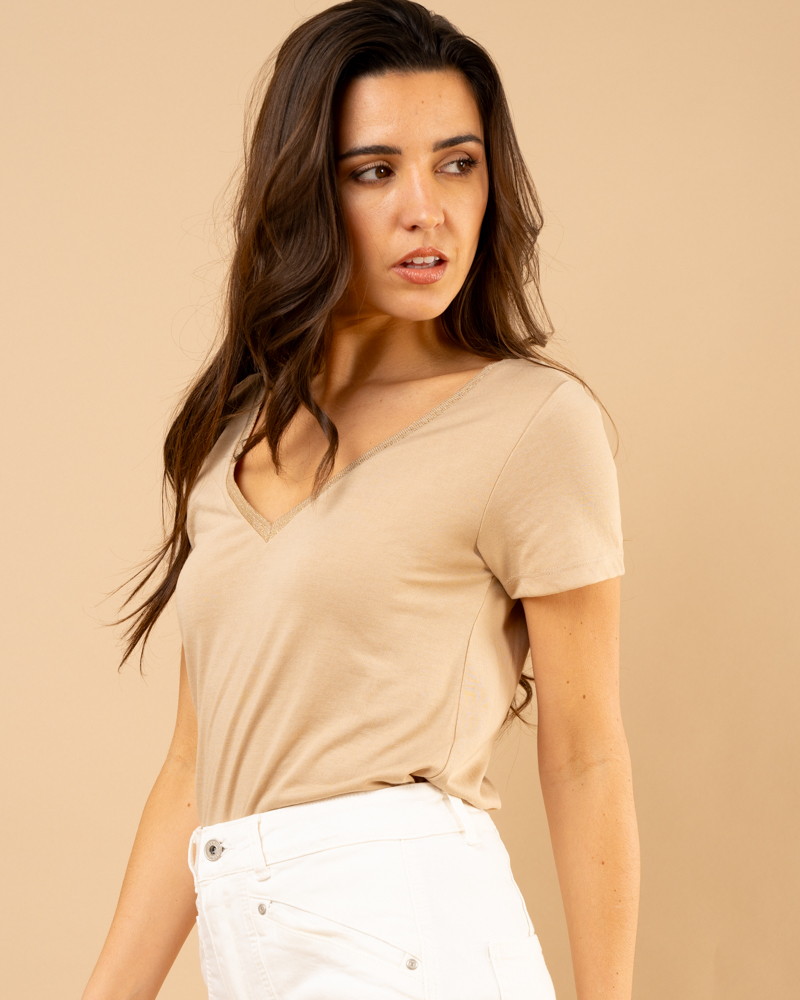 T-shirt col en v lurex