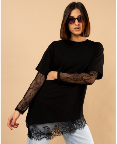 T-Shirt bi matière dentelle