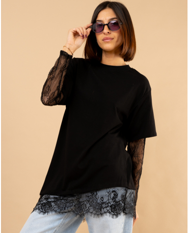 T-Shirt bi matière dentelle