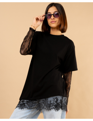 T-Shirt bi matière dentelle