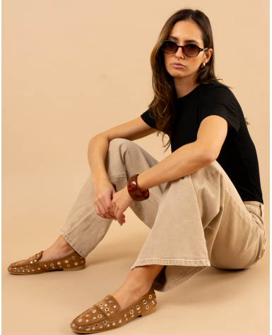 Pantalon boutons décalés beige