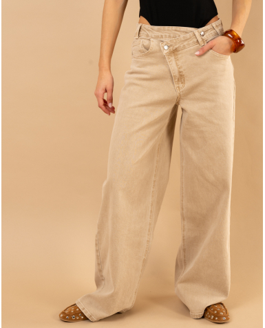 Pantalon boutons décalés beige