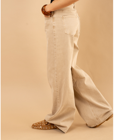 Pantalon boutons décalés beige