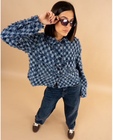 Veste jean carreaux