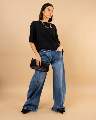 Jean balloon bouton décalé