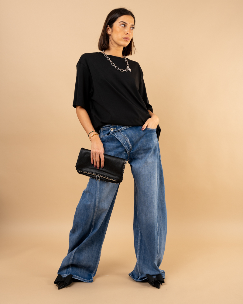 Jean balloon bouton décalé