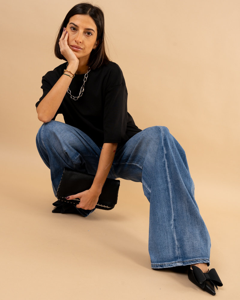 Jean balloon bouton décalé