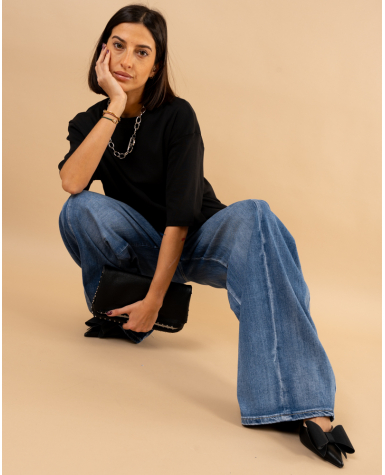 Jean balloon bouton décalé