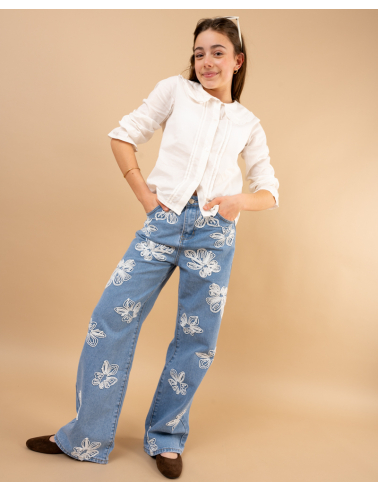 Jean fleurs brodées