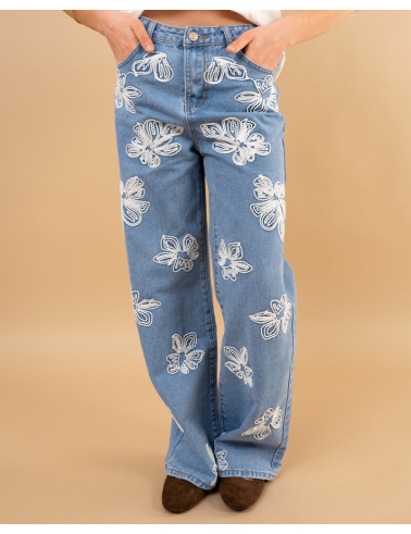 Jean fleurs brodées